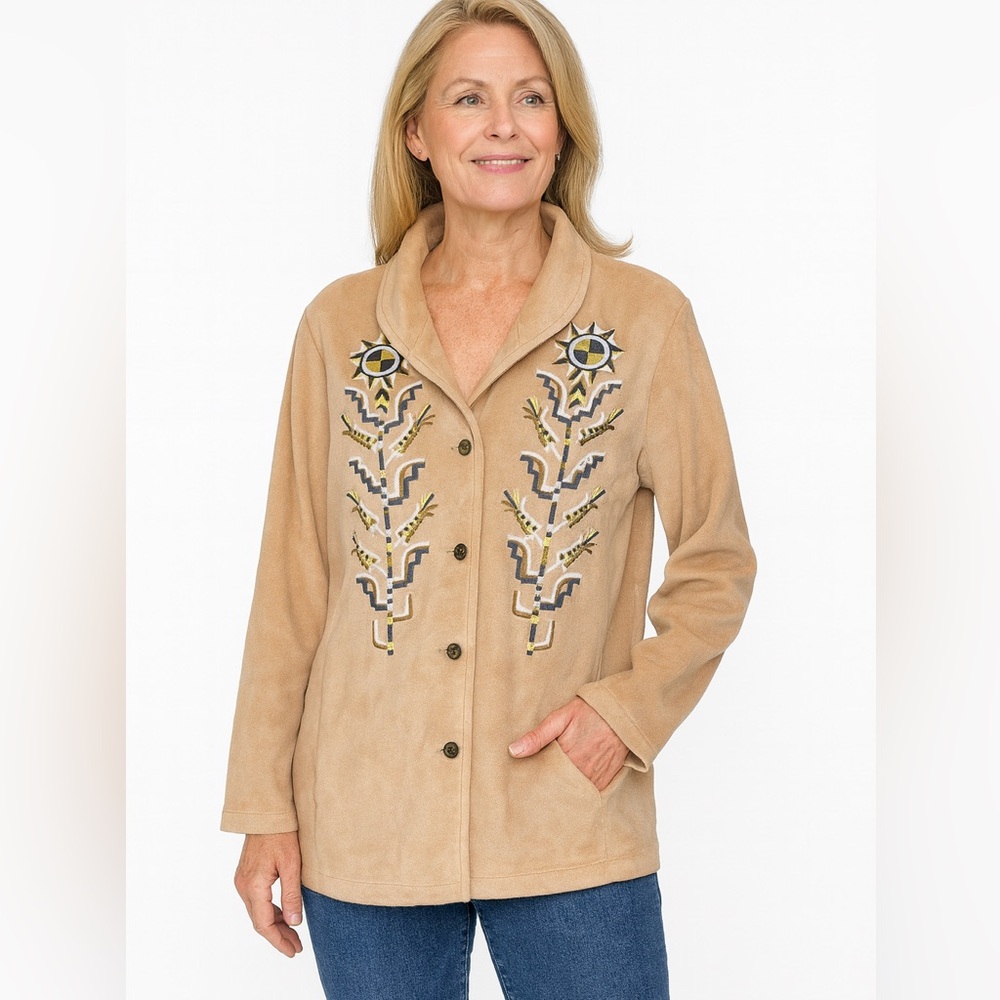 Bob Mackie Wearable Art Soft Embroidered Button Up Jacket. Size M A 7
